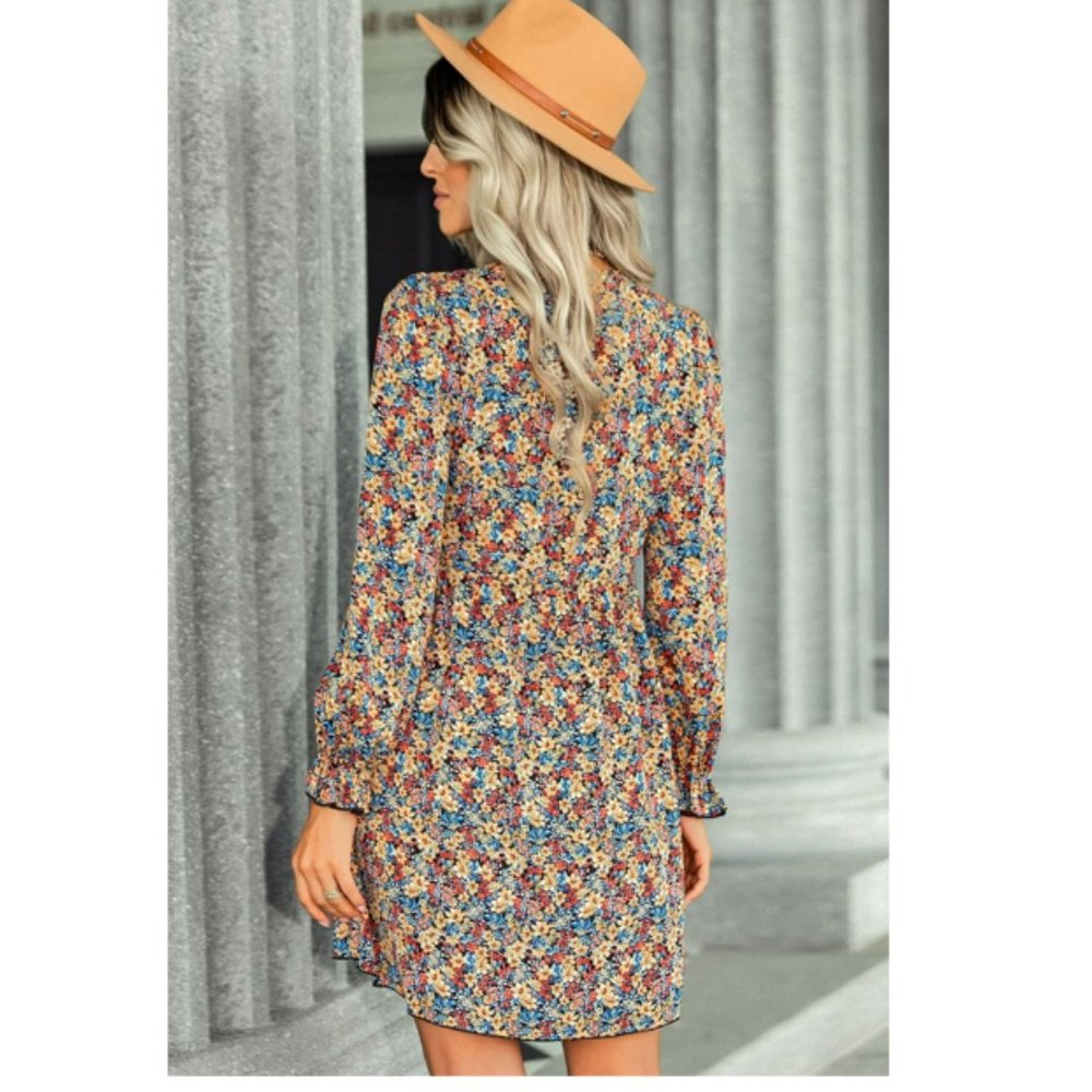 Floral Decorative Button Mini Dress - Picture 8 of 14